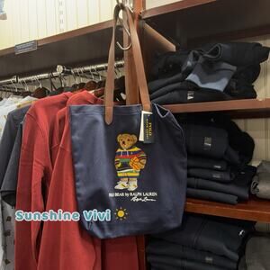 NWT Polo Ralph Lauren Cotton Twill Embroidered FIELD JACKET BEAR Tote Bag Navy